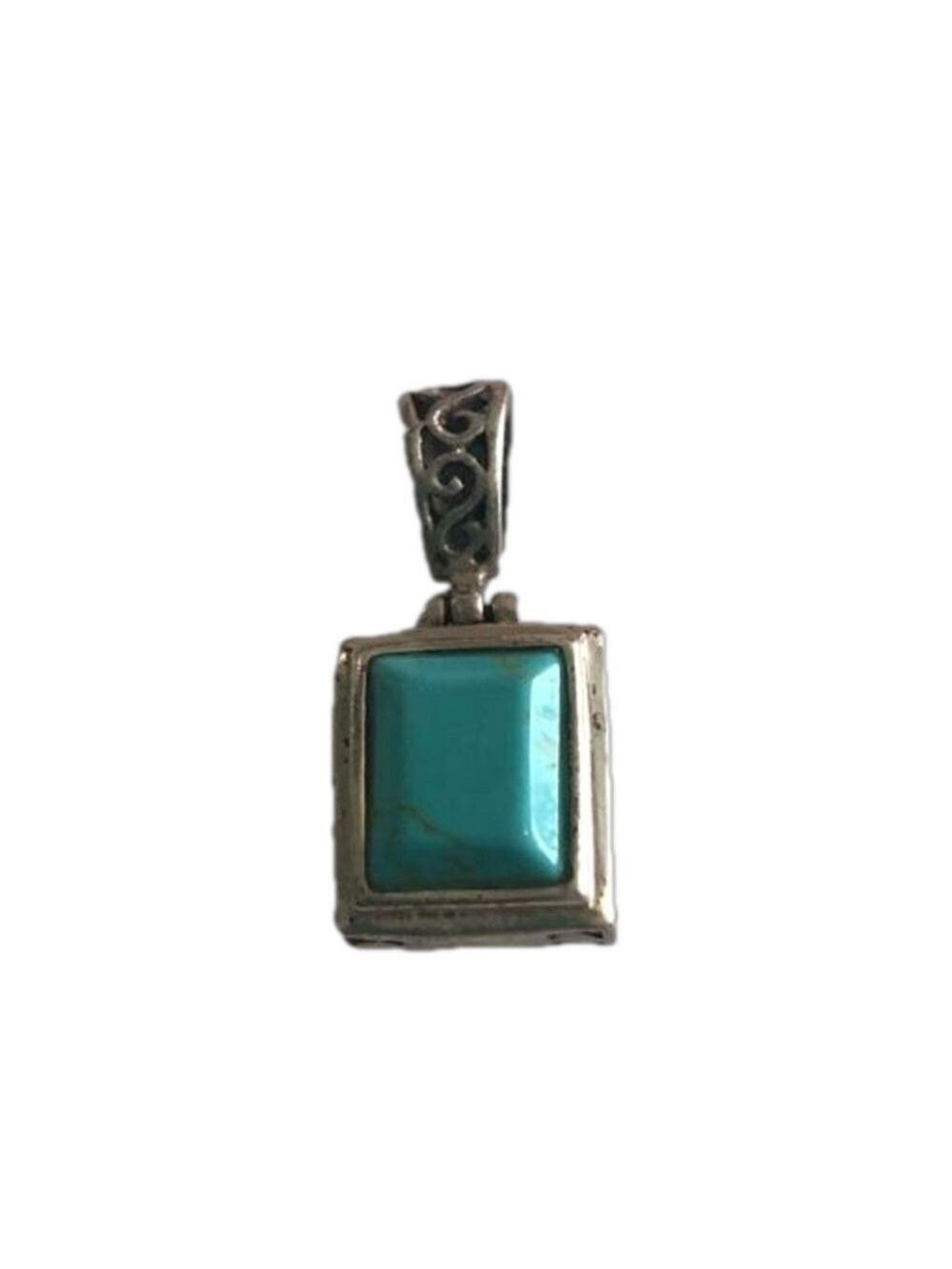 Silver charm square turquoise colored stone. Marked 925